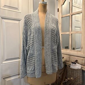 Pure Jill Elegant Light Gray Knit Cardigan Shabby Chic Layering Piece Size  Med